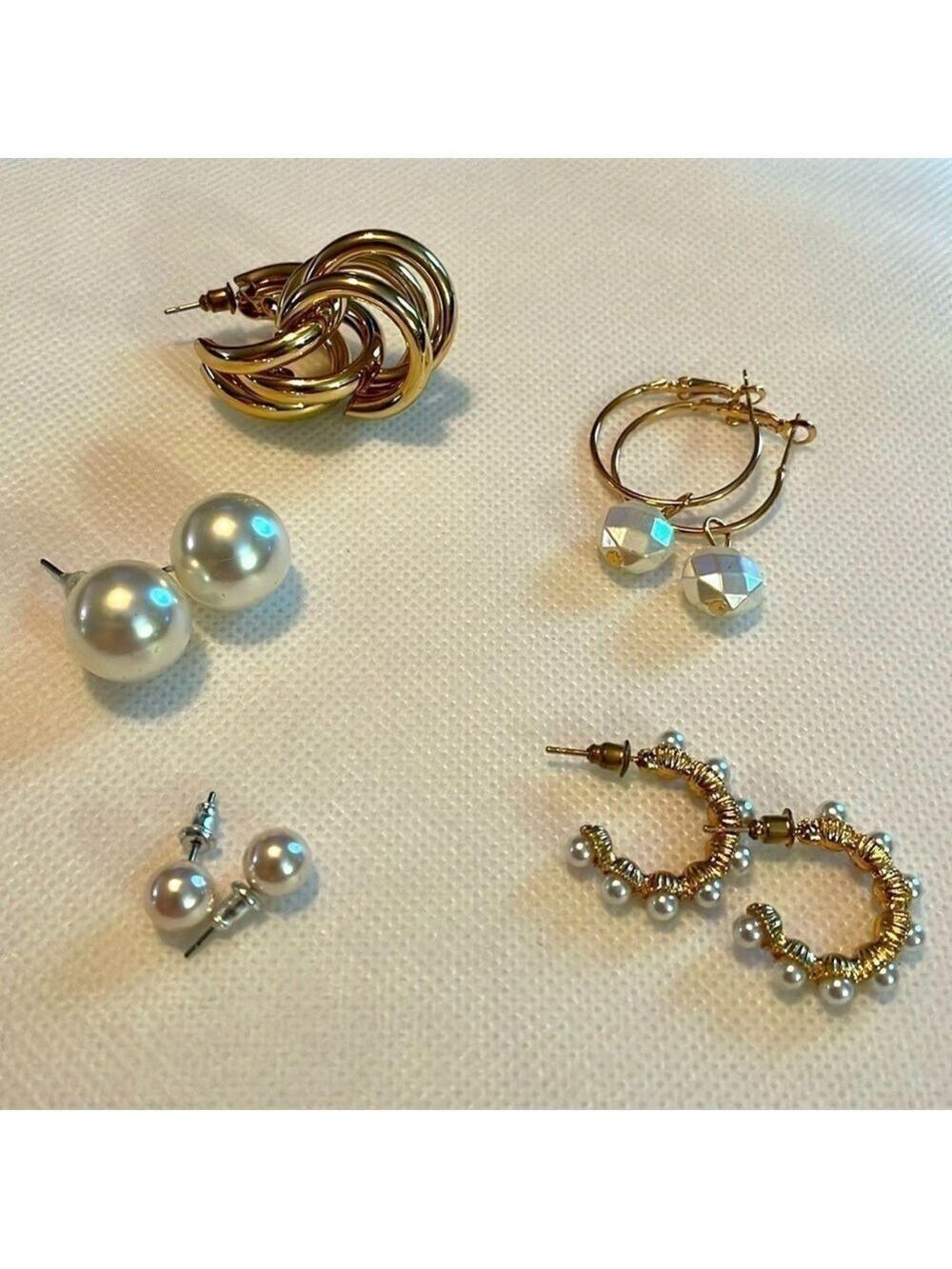 5 Pair Earring Set - Goldtone & Silvertone - Studs, Dangles & Hoops NWOT